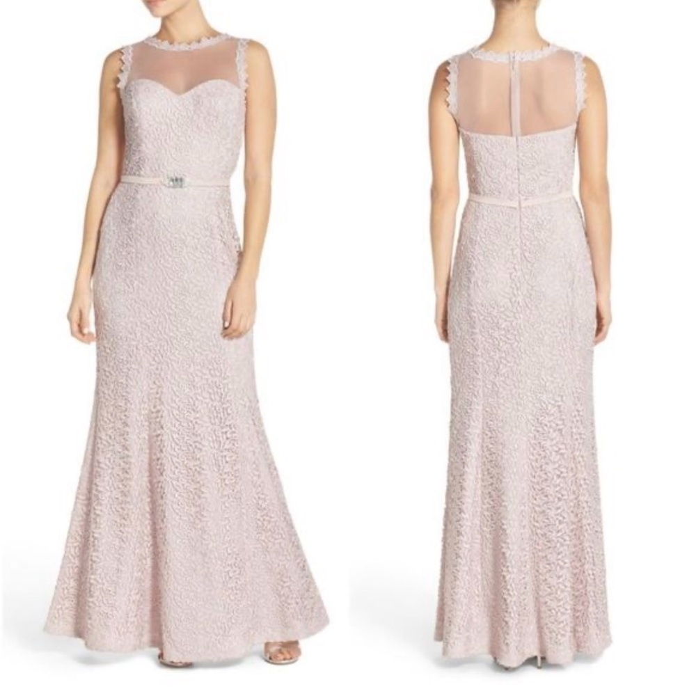 JS Collections Elegant Lace Maxi Dress in Soft Pink